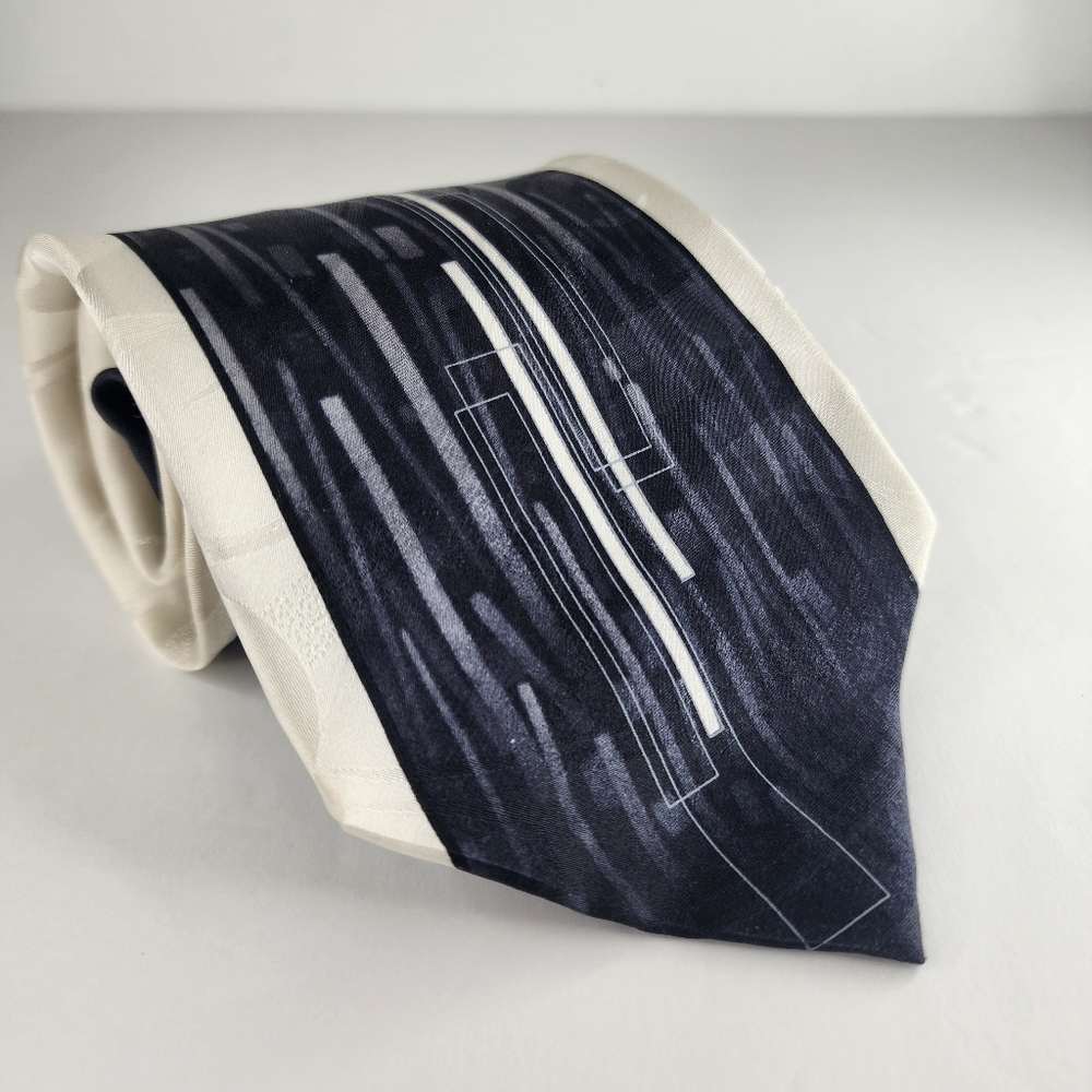 CARLO PALAZZI Black & White Silk Tie.